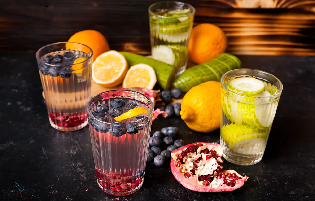 Фото обои стакан, напиток, фрукты