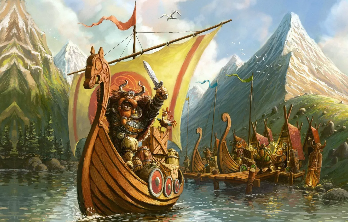 Фото обои настроение, Illustrator, викинг, детская, Tomek Larek, VIKINGS on the board