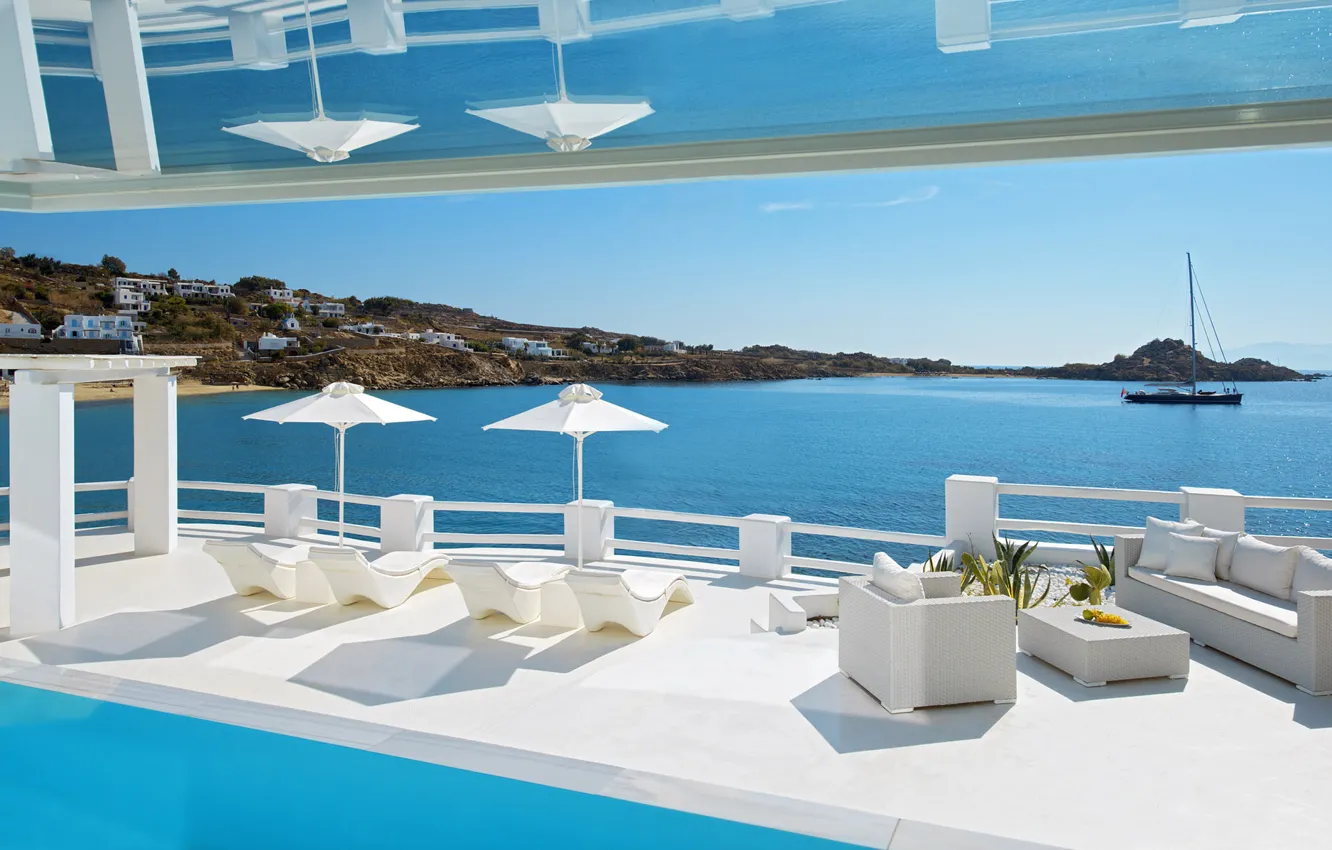 Фото обои pool, view, Villa, terrace, Mykonos