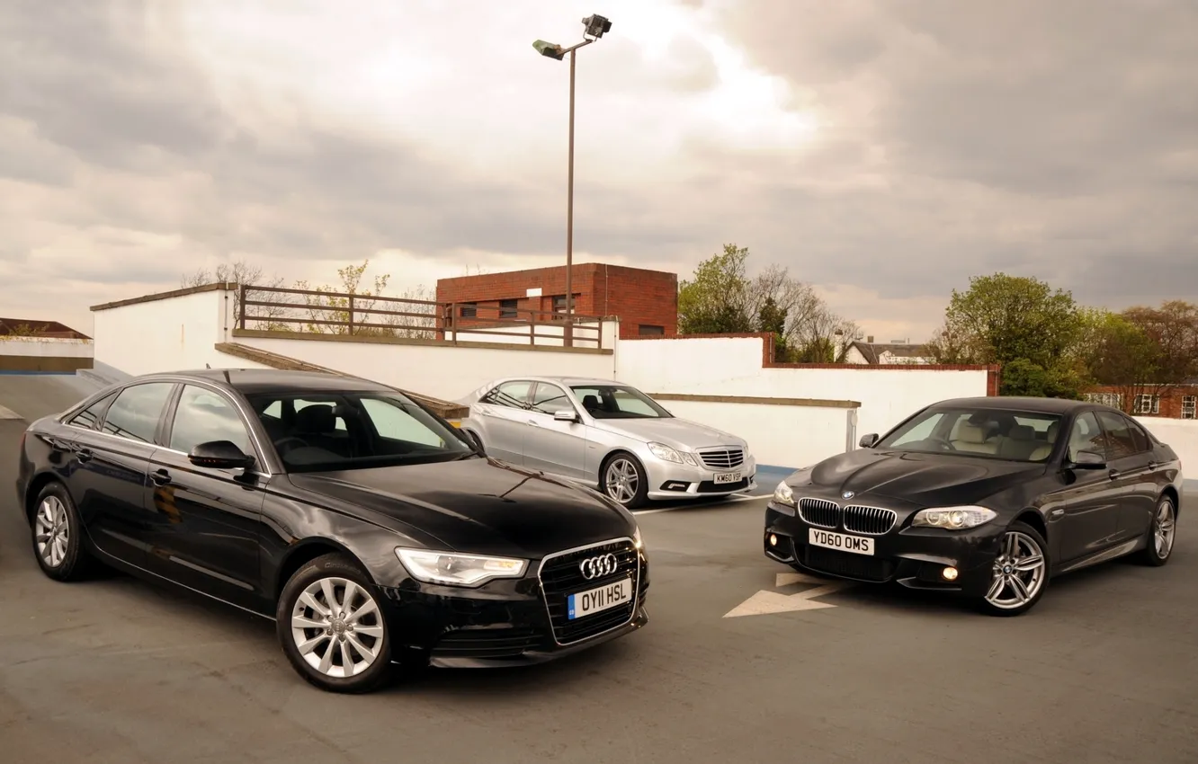 Фото обои Audi, Mercedes-Benz, Ауди, BMW, Мерседес, БМВ, передок, 5 Series