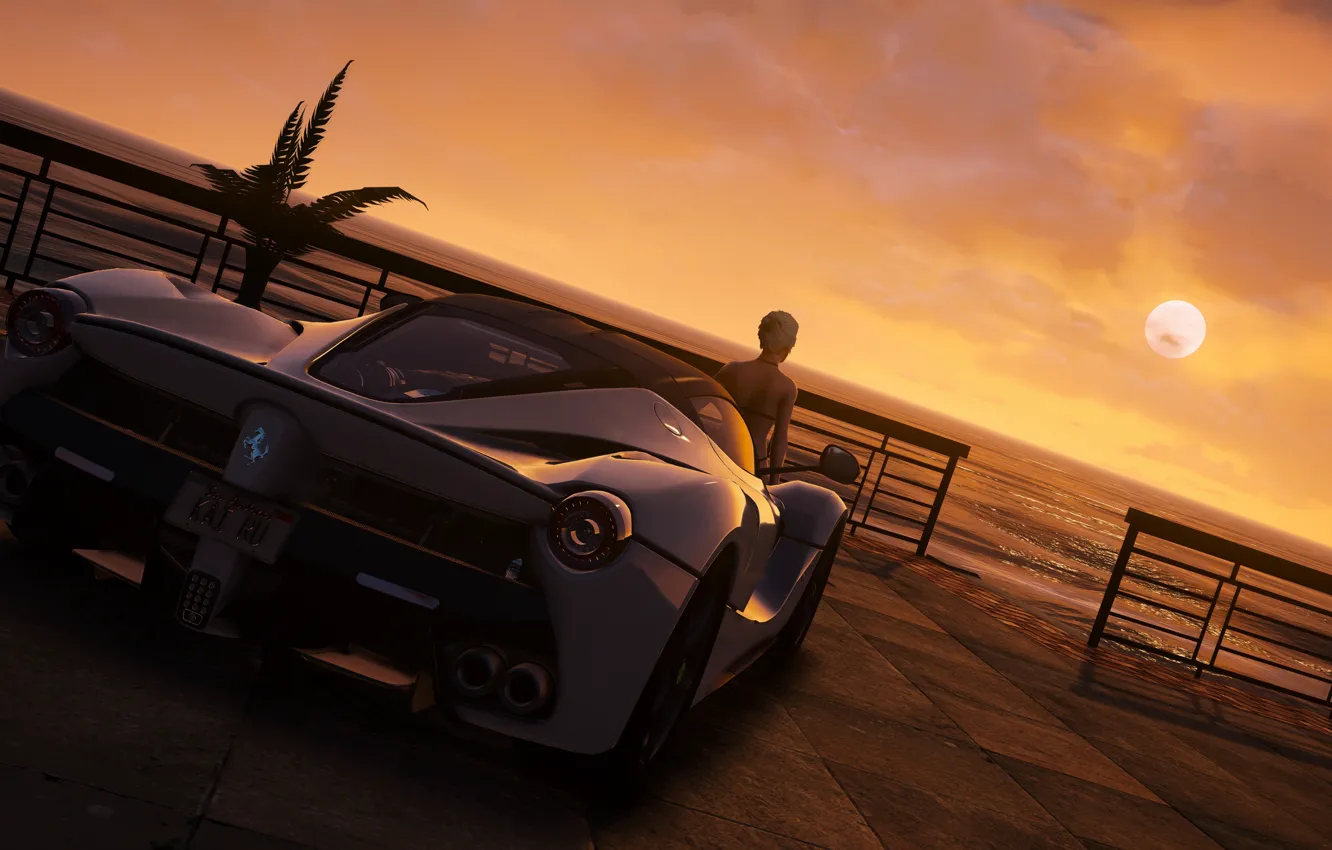Фото обои авто, девушка, рассвет, Grand Theft Auto V