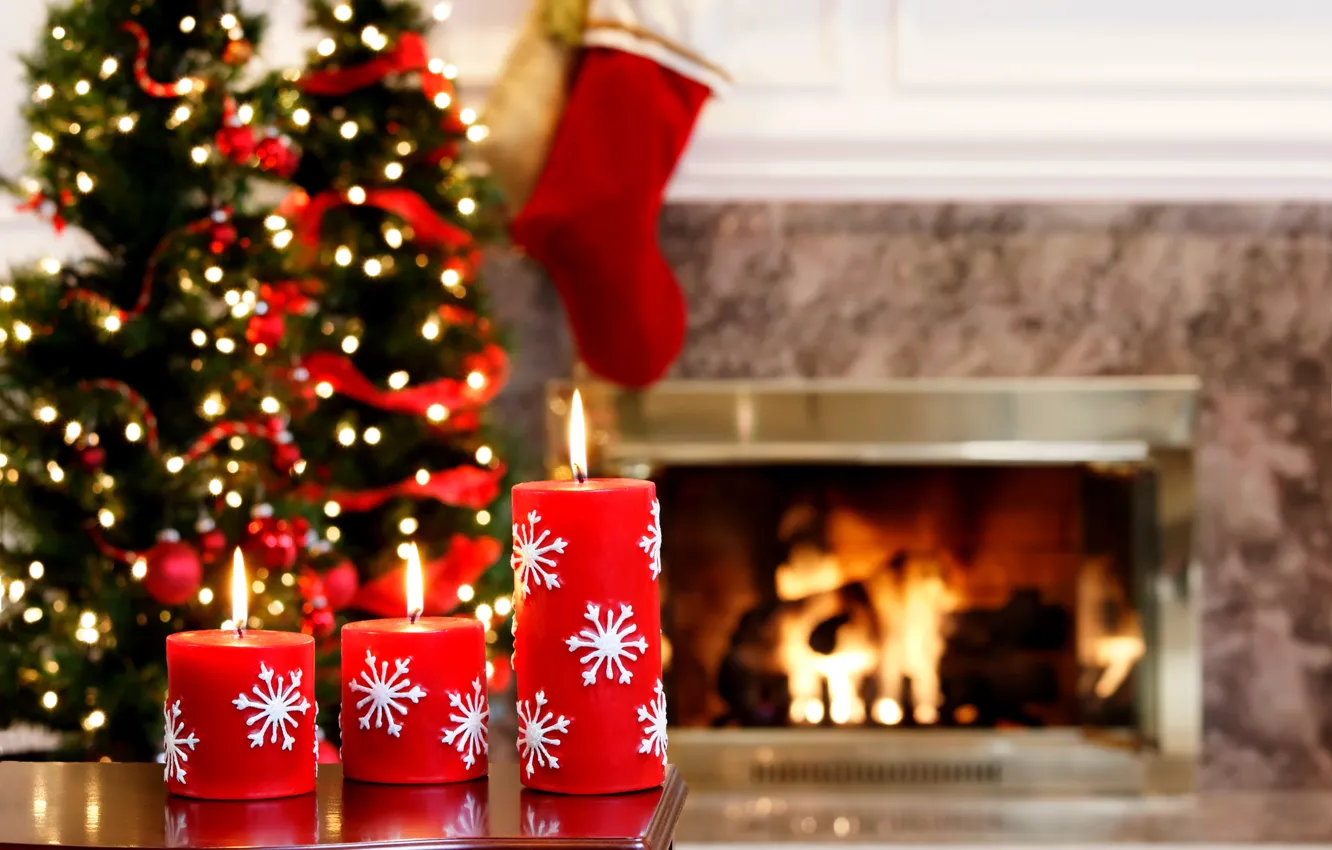 Фото обои украшения, lights, огни, дерево, огонь, праздник, свечи, fire
