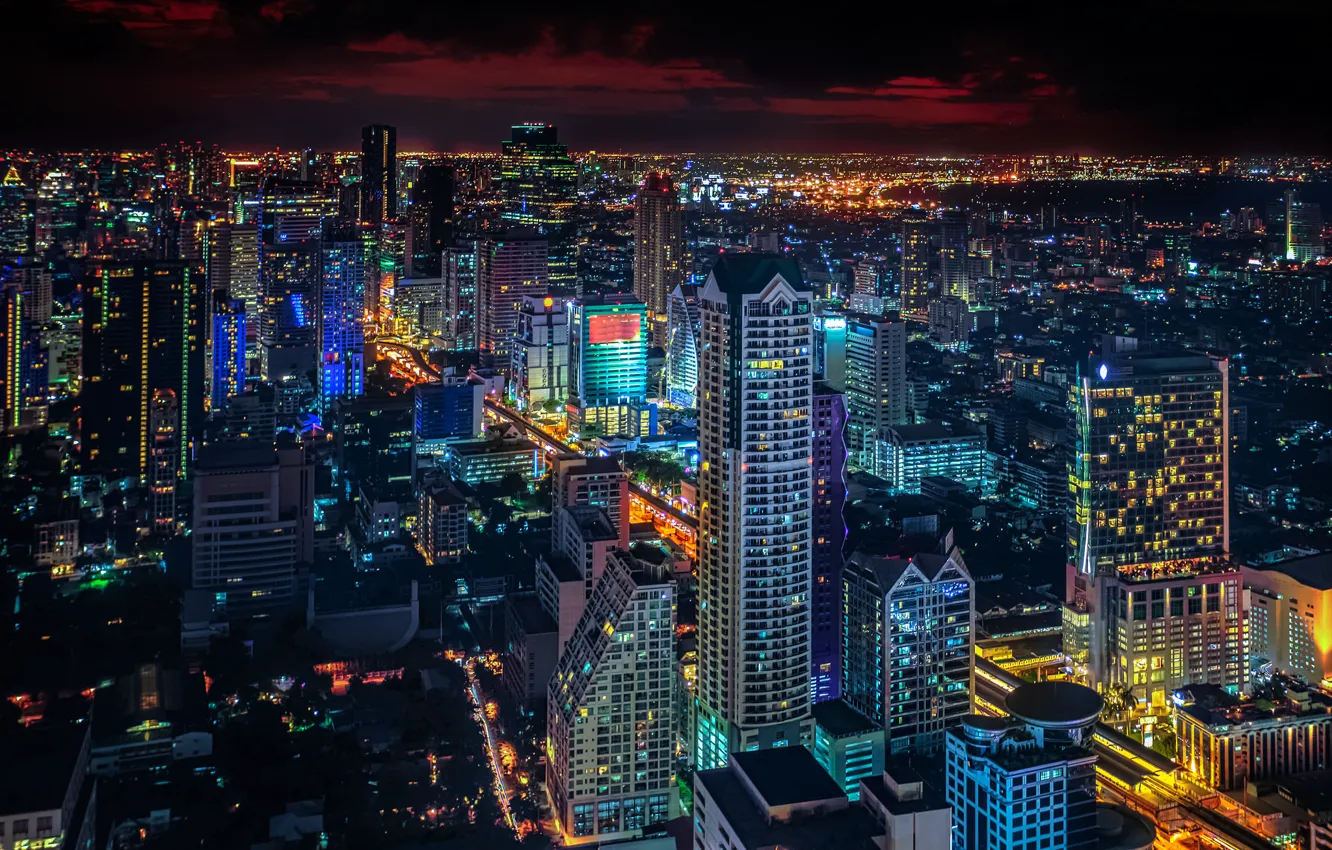 Фото обои облака, ночь, город, Таиланд, Бангкок