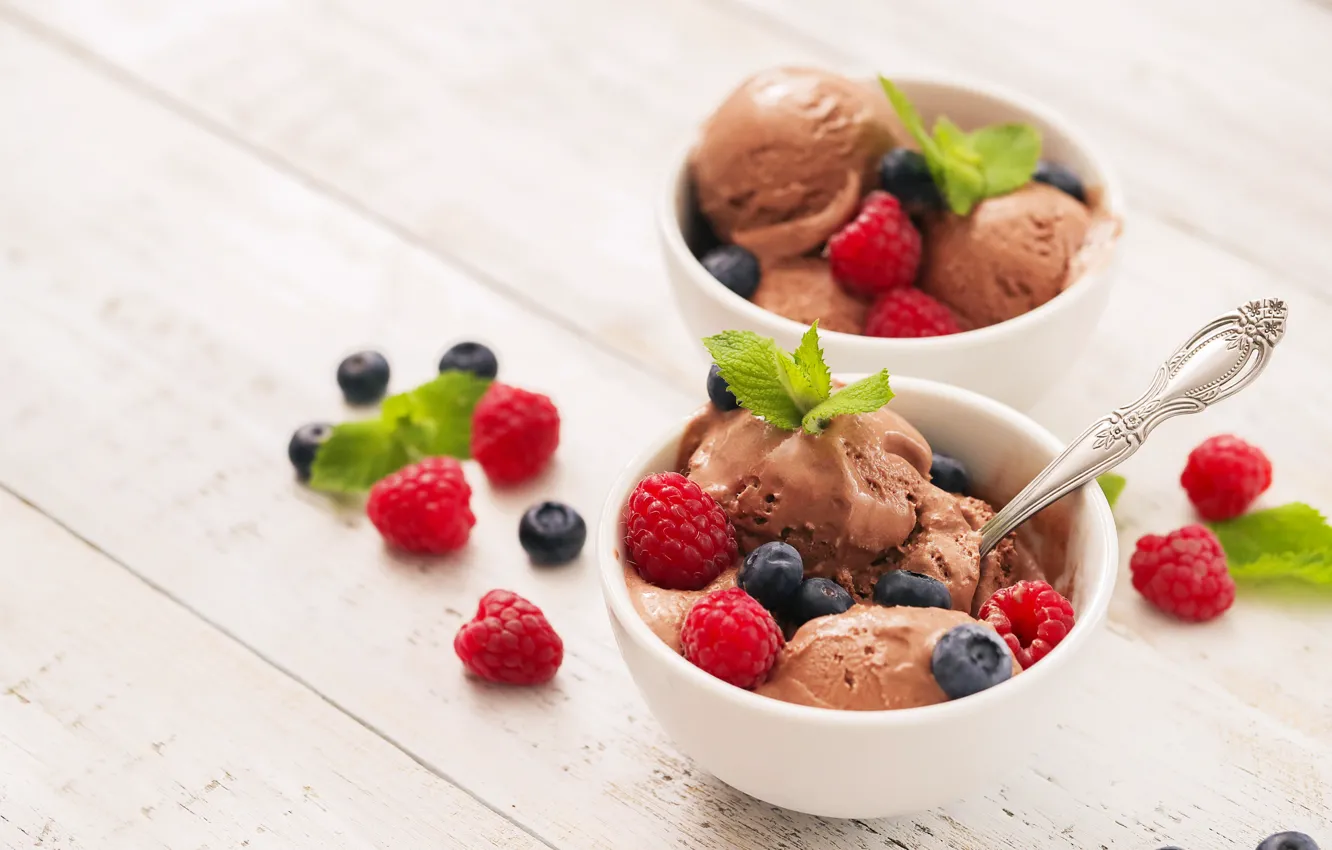 Фото обои ягоды, малина, мороженое, десерт, какао, ice cream