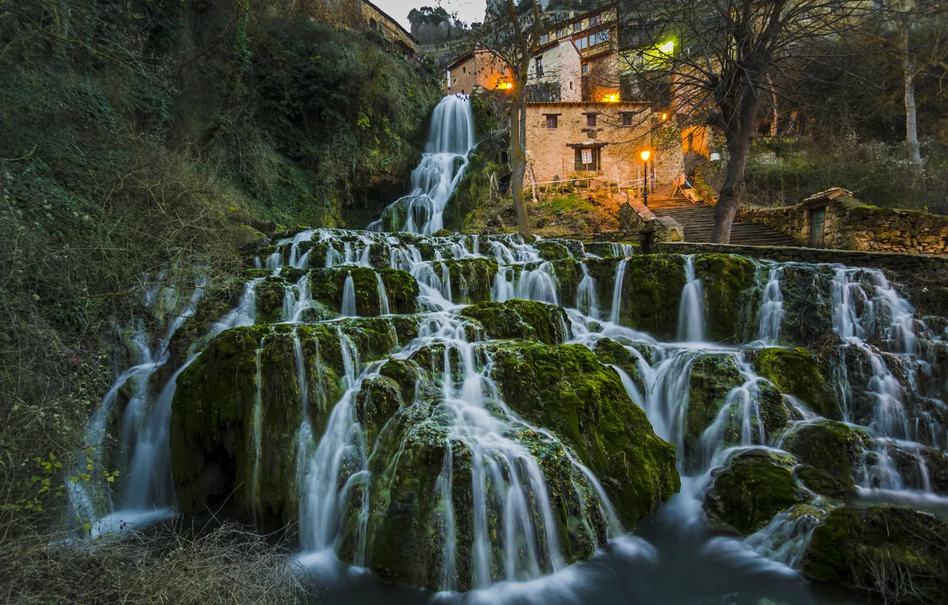 Фото обои водопад, Испания, каскад, Spain, Бургос, Orbaneja del Castillo, Burgos, Орбанеха дель Кастильо