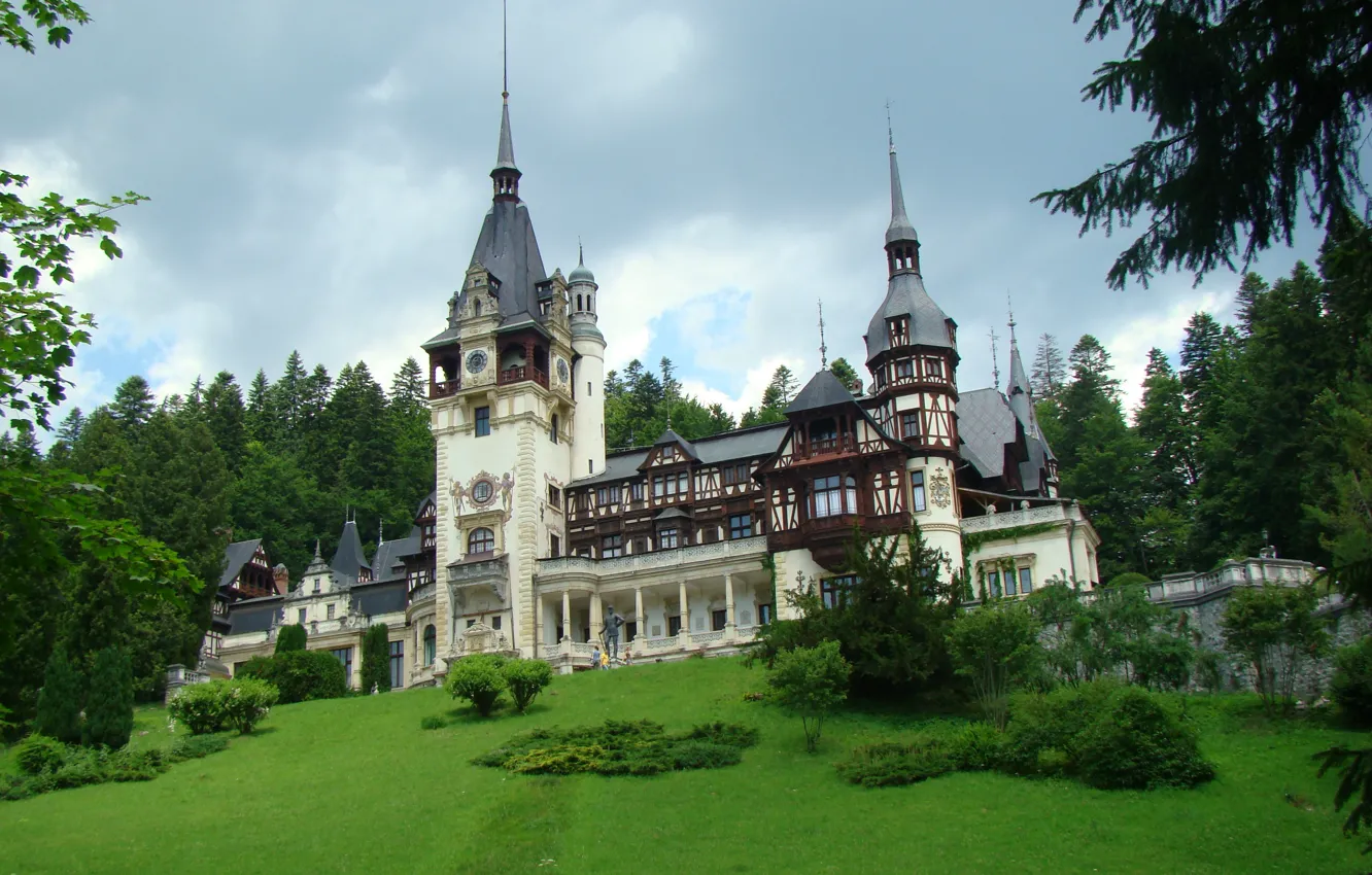 Фото обои лето, пейзаж, природа, фото, Румыния, Трансильвания, замок Пелеш