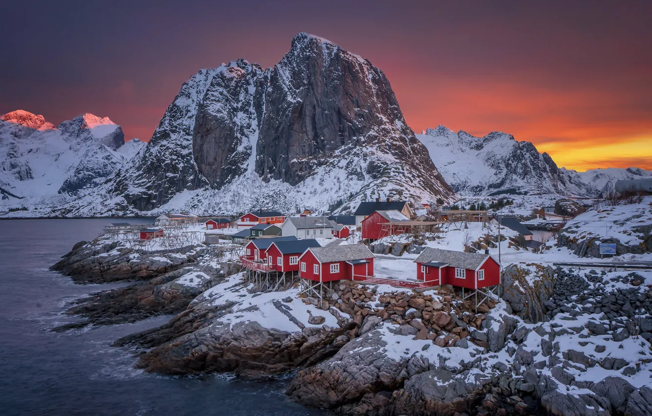 Фото обои Норвегия, домик, поселок, Лофотенские острова