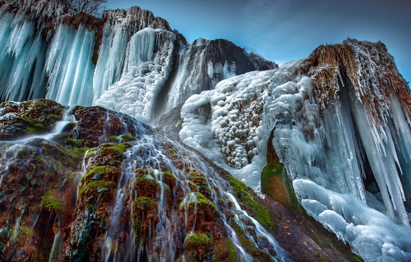 Фото обои зима, природа, водопад, лёд, Robert Didierjean