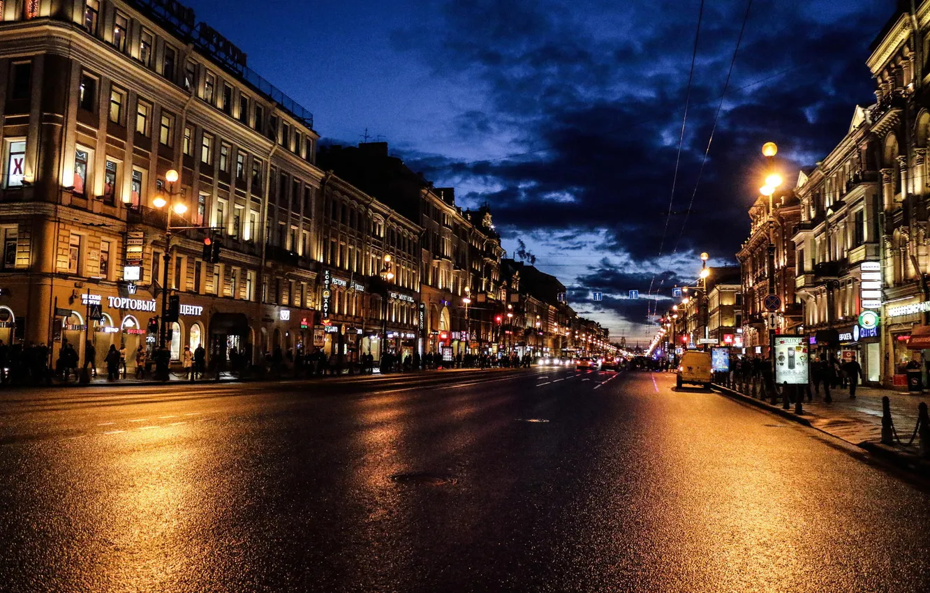 Фото обои машины, движение, улица, Ночь, Питер, Санкт-Петербург, Россия, Russia