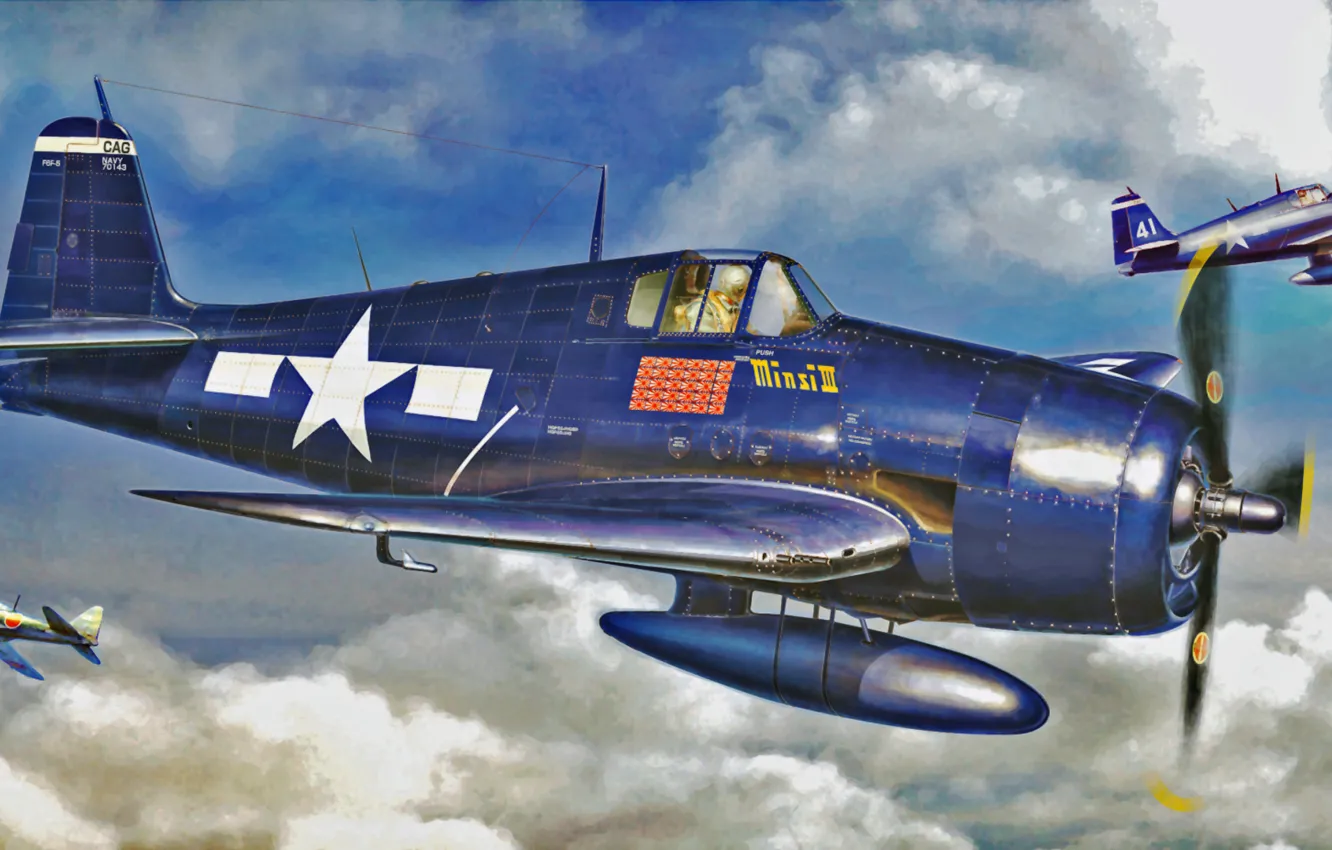 Фото обои war, art, airplane, painting, ww2, F6F-3-5 Hellcat