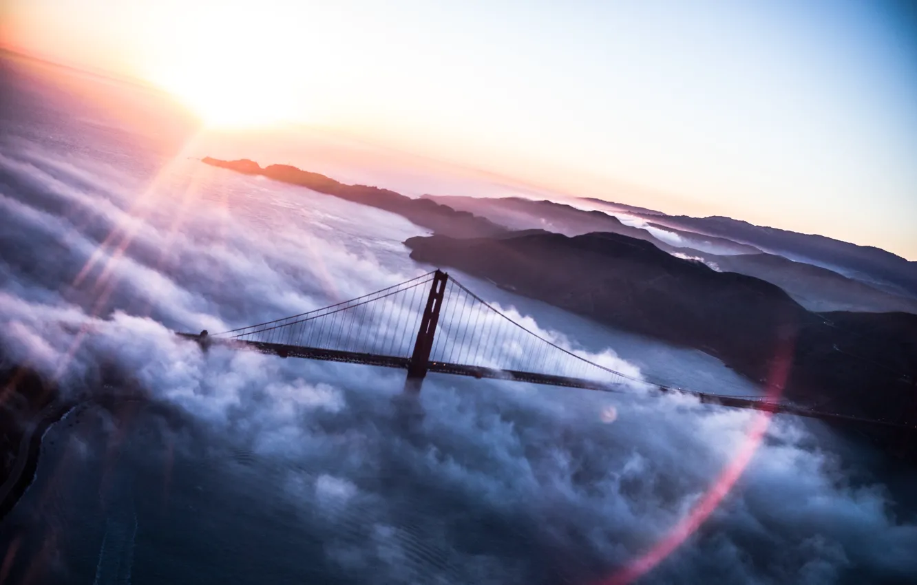 Фото обои облака, мост, США, Америка, Golden Gate