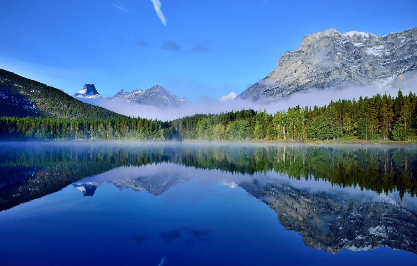 Фото обои лес, природа, озеро, отражение, Канада, Banff National Park
