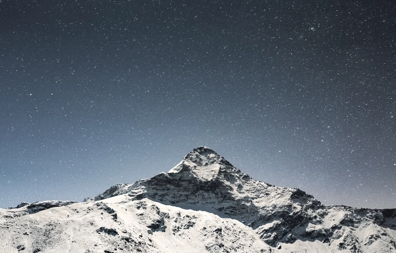 Фото обои Sky, Stars, Winter, Mountain, Night, Snow, Marek Piwnicki