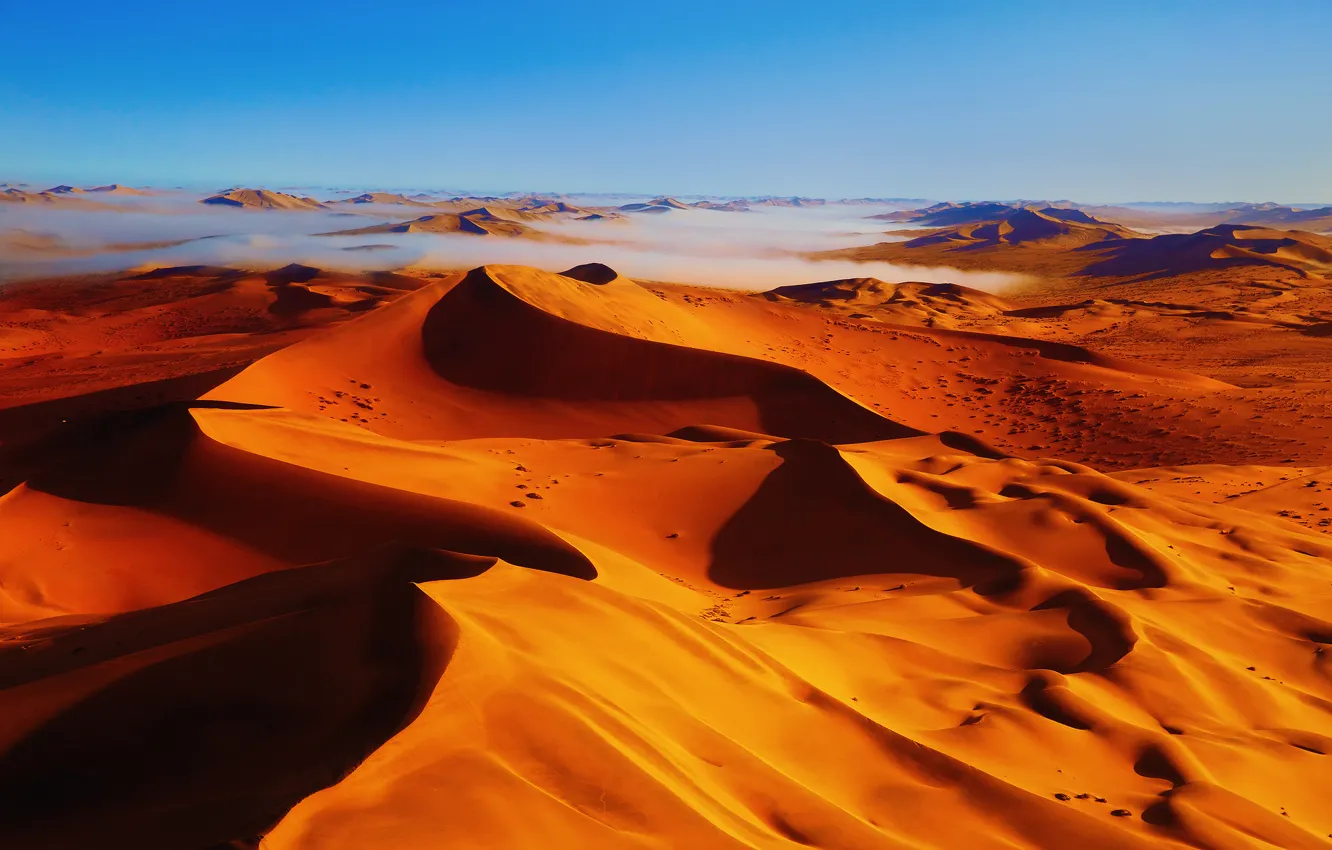 Фото обои небо, туман, пустыня, дюны