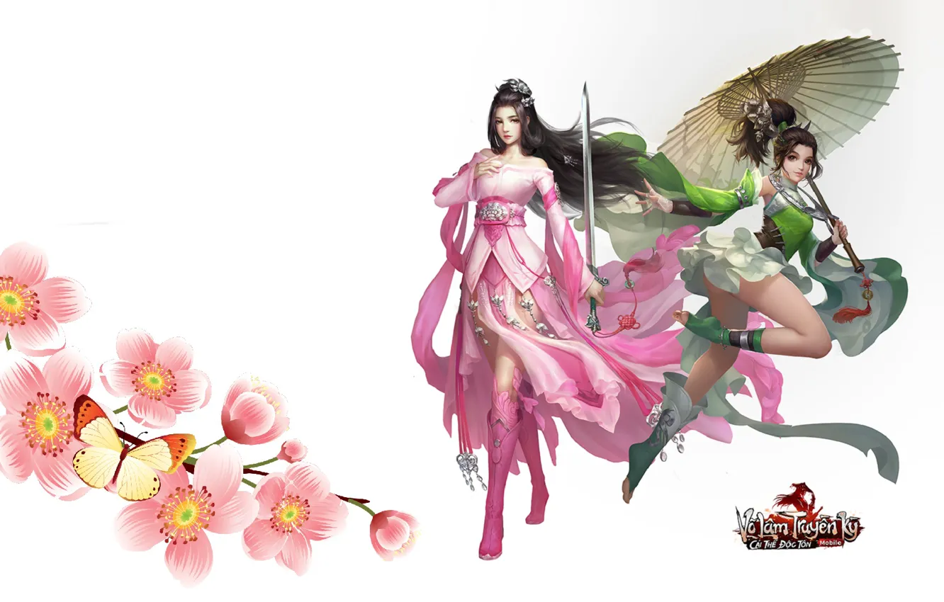 Фото обои цветы, зонтик, девушки, игра, арт, Swordsman Mobile