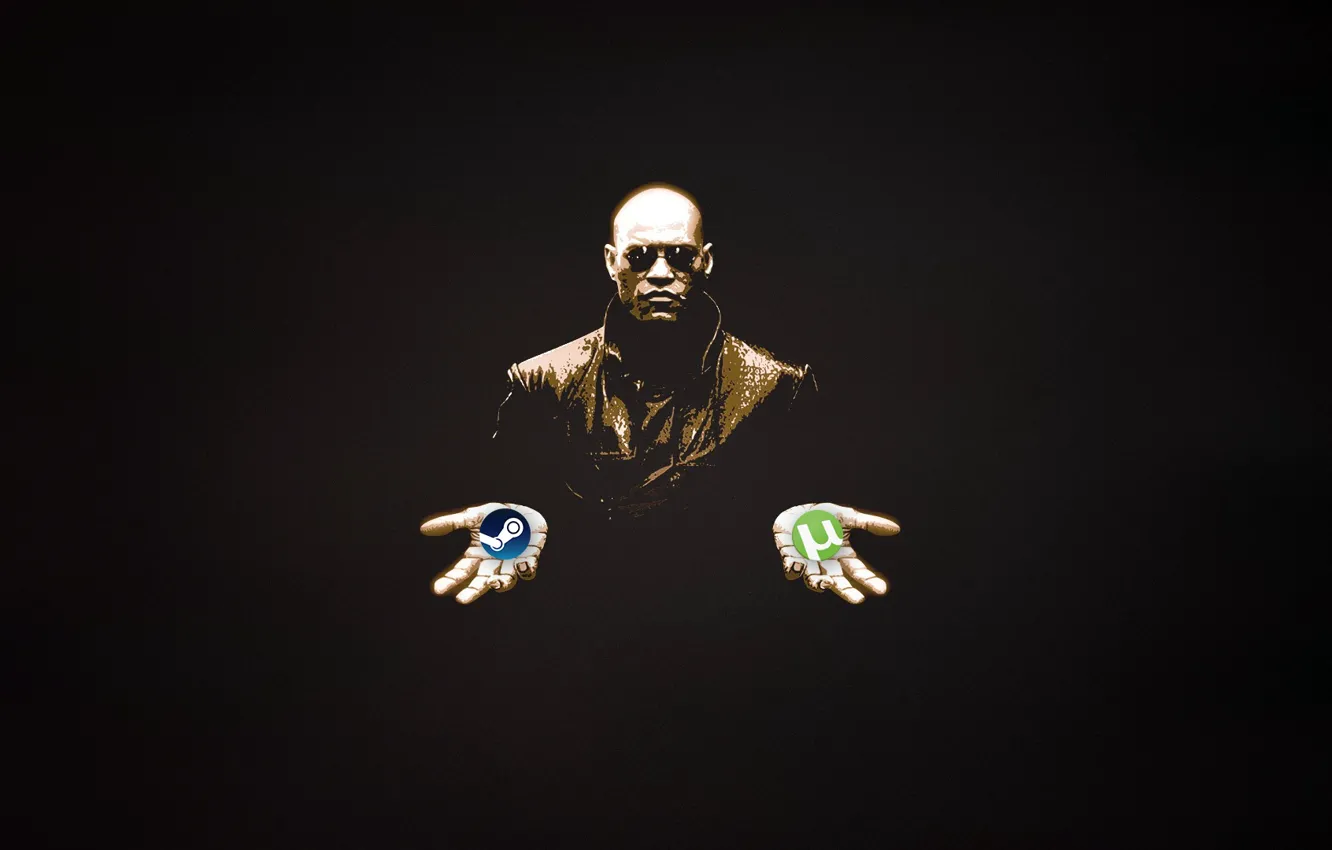 Фото обои Человек, Черный фон, Matrix, Матрица, Steam, Морфеус, uTorrent, Выбор