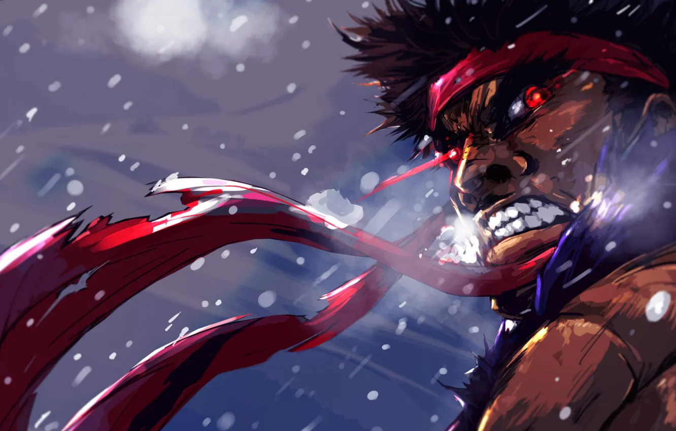 Фото обои арт, ярость, парень, красные глаза, Street Fighter, ibroid, Evil Ryu