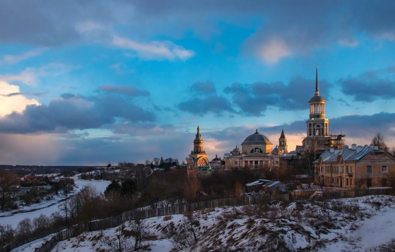 Фото обои зима, снег, пейзаж, город, Торжок, Борисоглебский монастырь, Александр Лукин