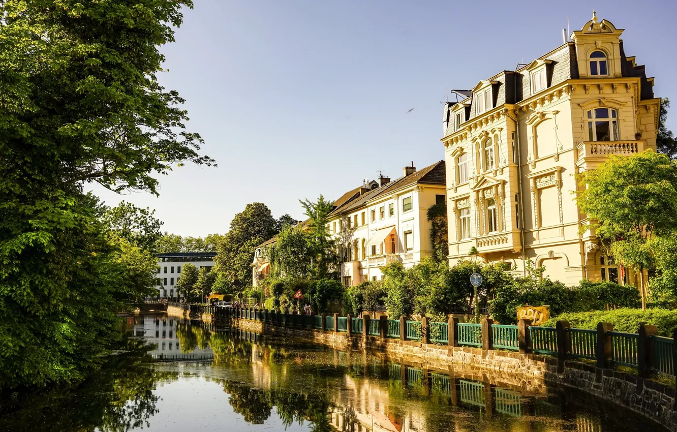 Фото обои лето, город, река, дома, Botanical Garden, Bonn