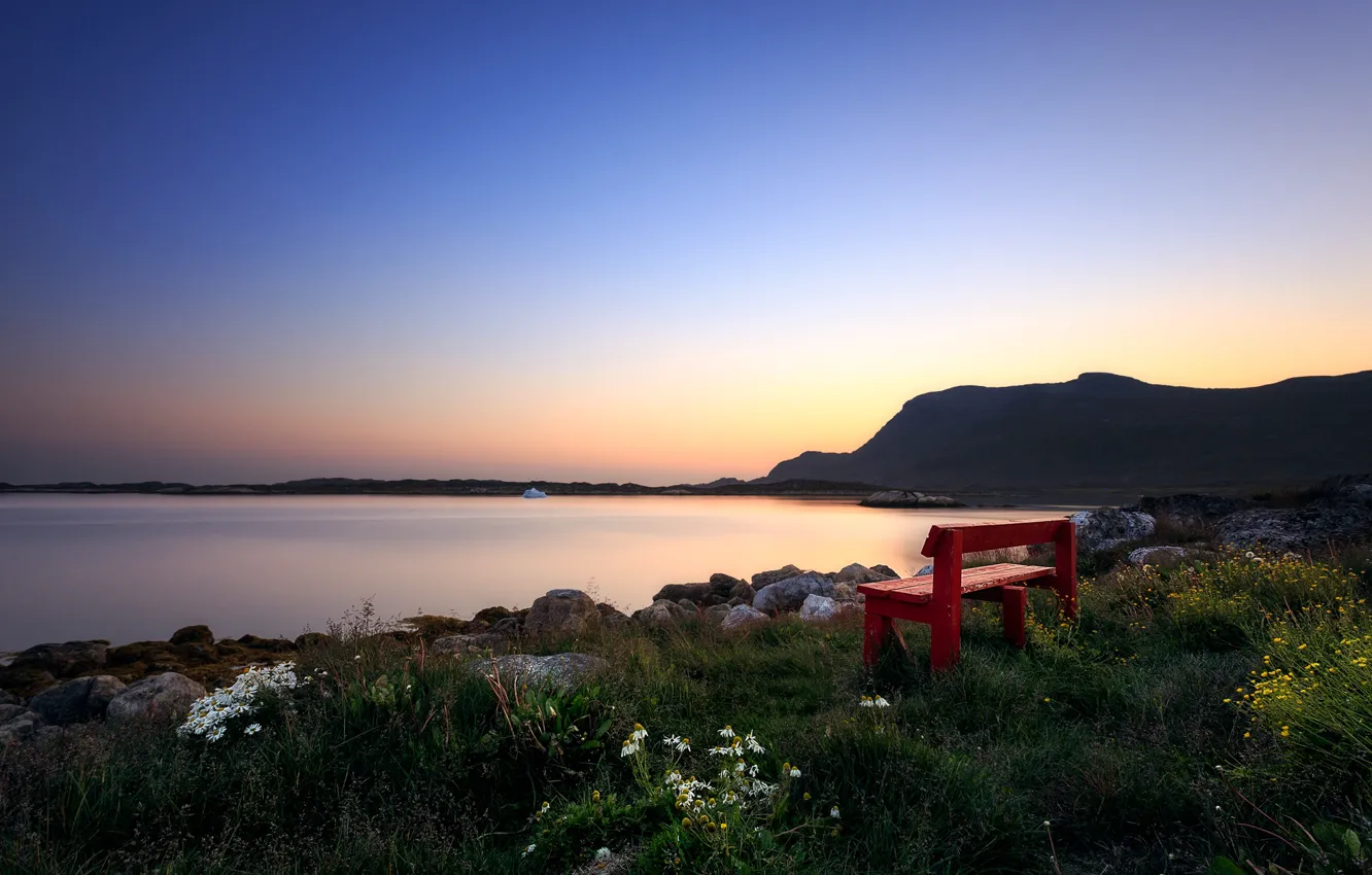 Фото обои релакс, спокойствие, скамья, умиротворение, Гренландия