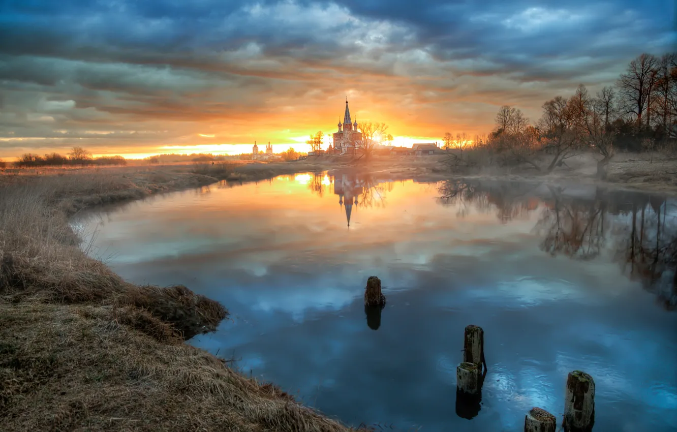 Фото обои рассвет, село, утро, Апрель, Дунилово