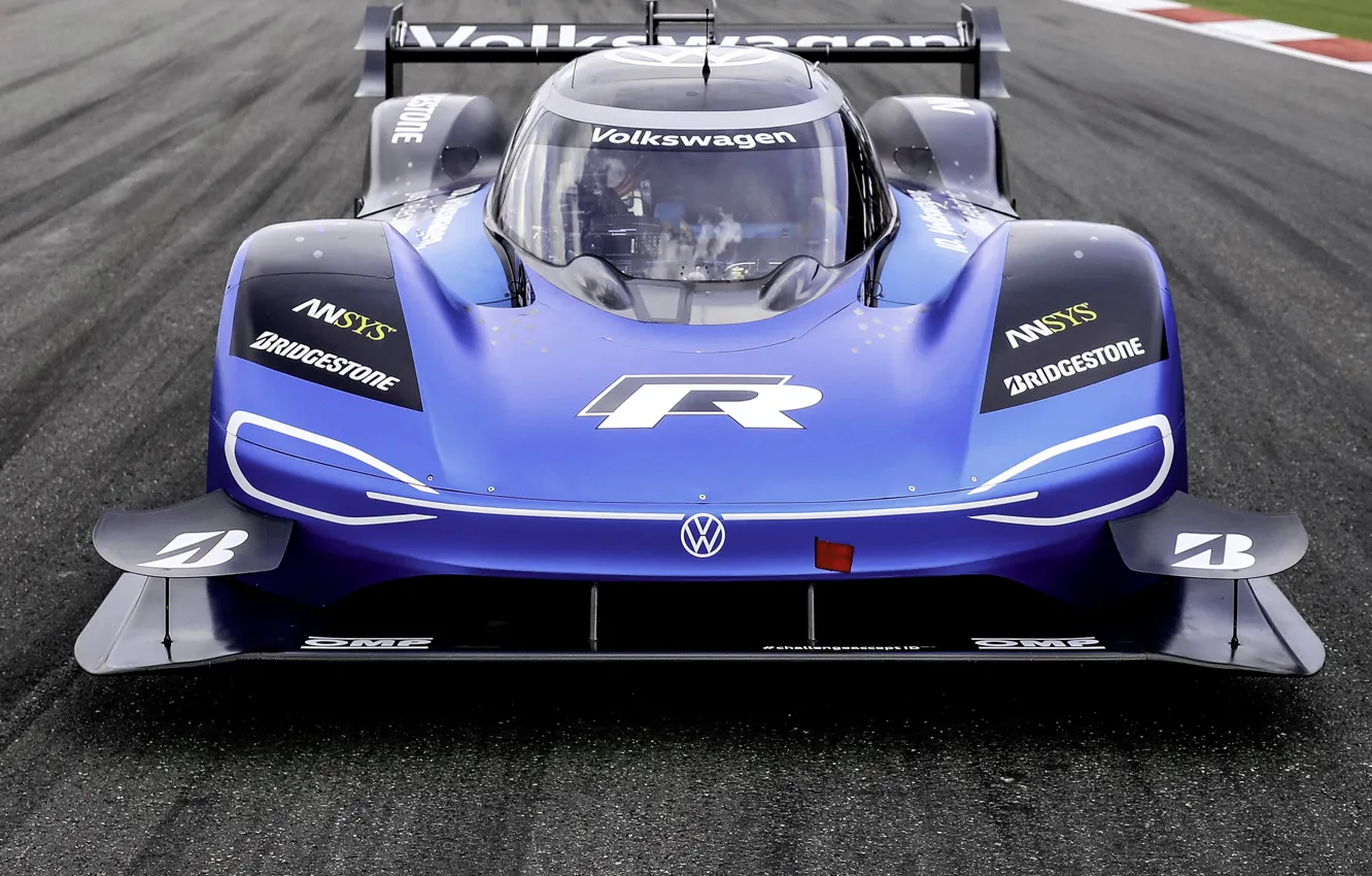 Фото обои синий, Volkswagen, прототип, вид спереди, трек, prototype, 2019, I.D. R