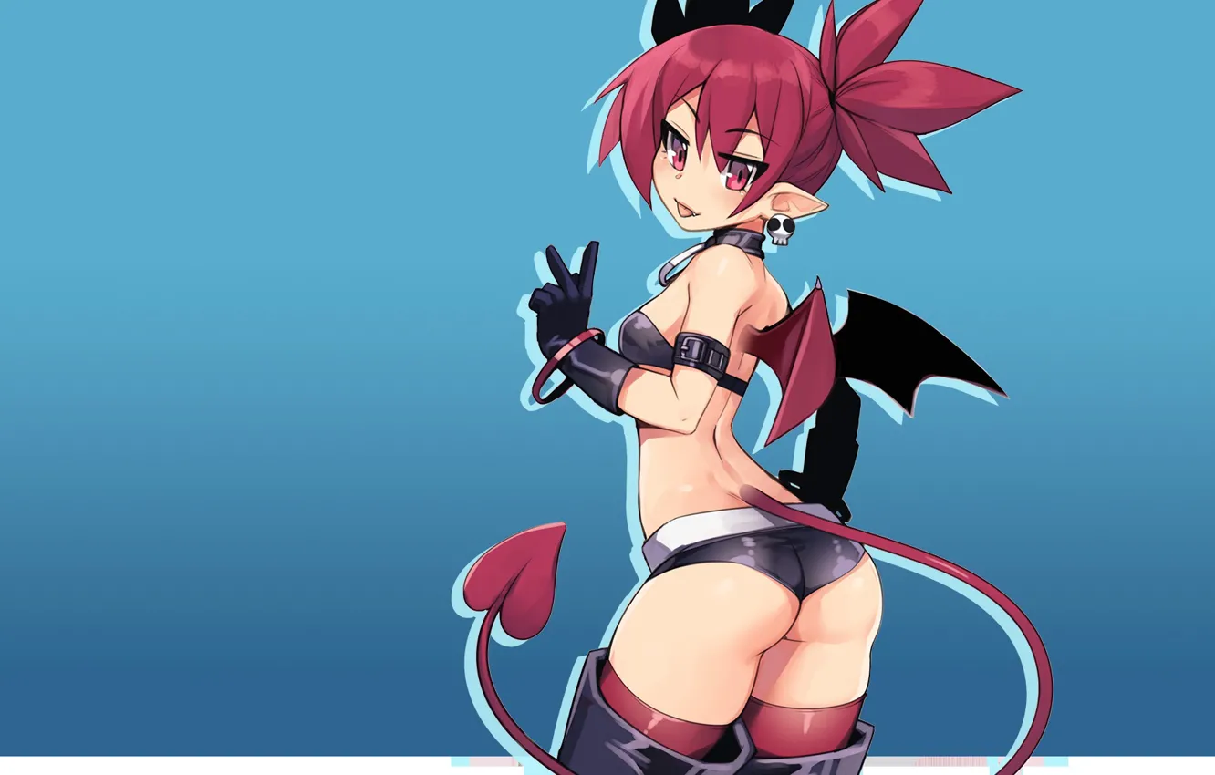 Фото обои demon, ass, redhead, anime girls, Etna, looking at viewer, Disgaea, tongue out