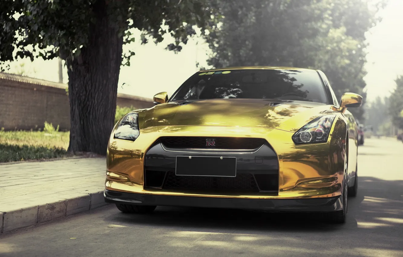 Фото обои nissan, gold, sportcar, gtr