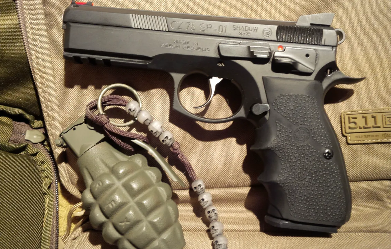 Фото обои gun, pistol, weapon, grenade, hand grenade, CZ 75, skuul, ShadoZ 75 Shadow