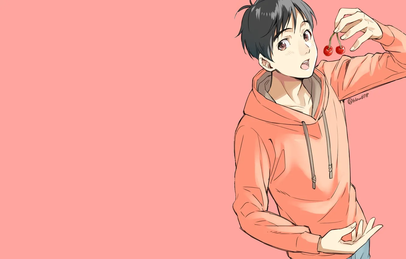 Фото обои фон, арт, парень, вишни, Yuri on Ice, Юрий на льду, Katsuki Yuuri, Катсуки Юри