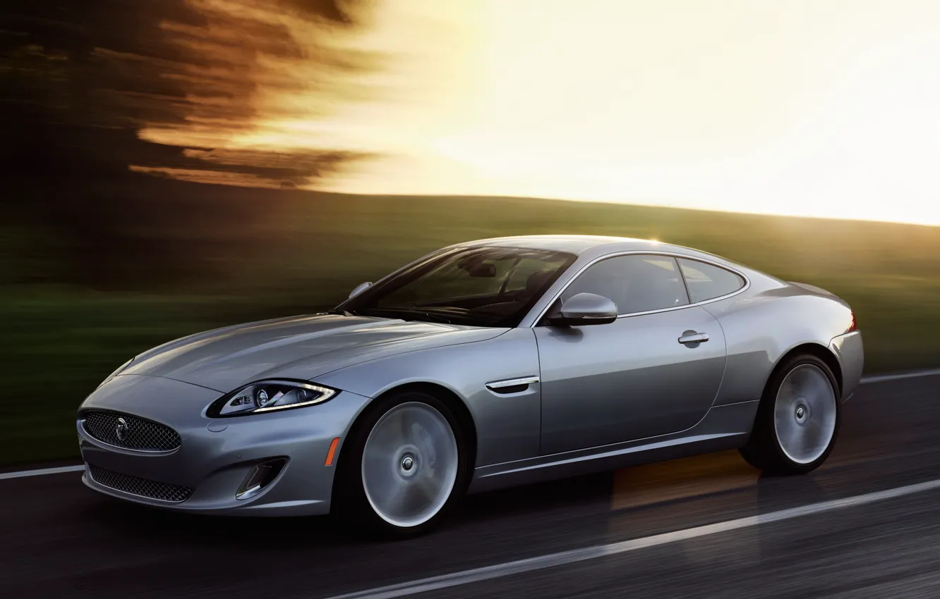 Фото обои Jaguar, Дорога, Машина, Ягуар, Серый, Движение, Car, Автомобиль