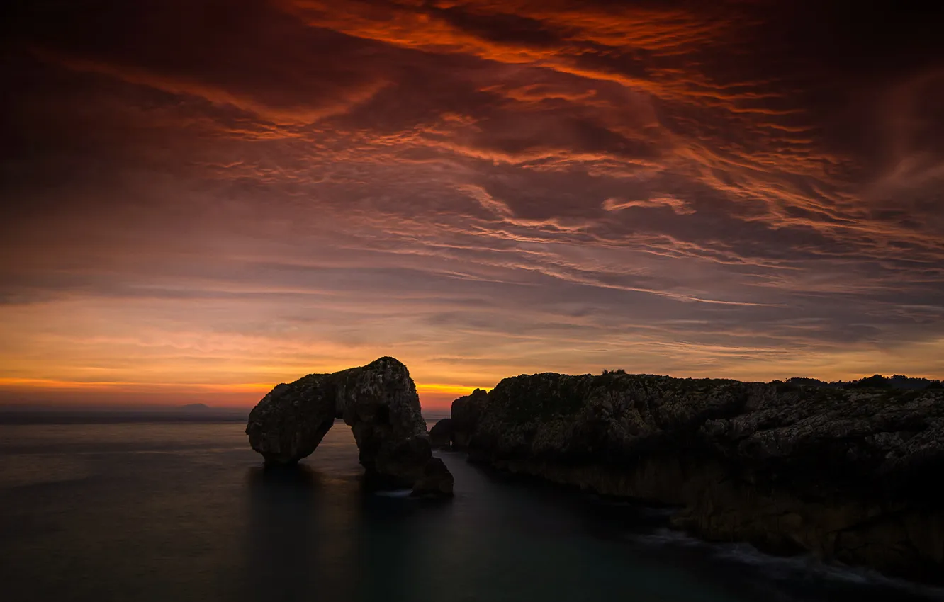 Фото обои landscape, Asturias, Castro de las Gaviotas, Amanecer, Larga Exposición