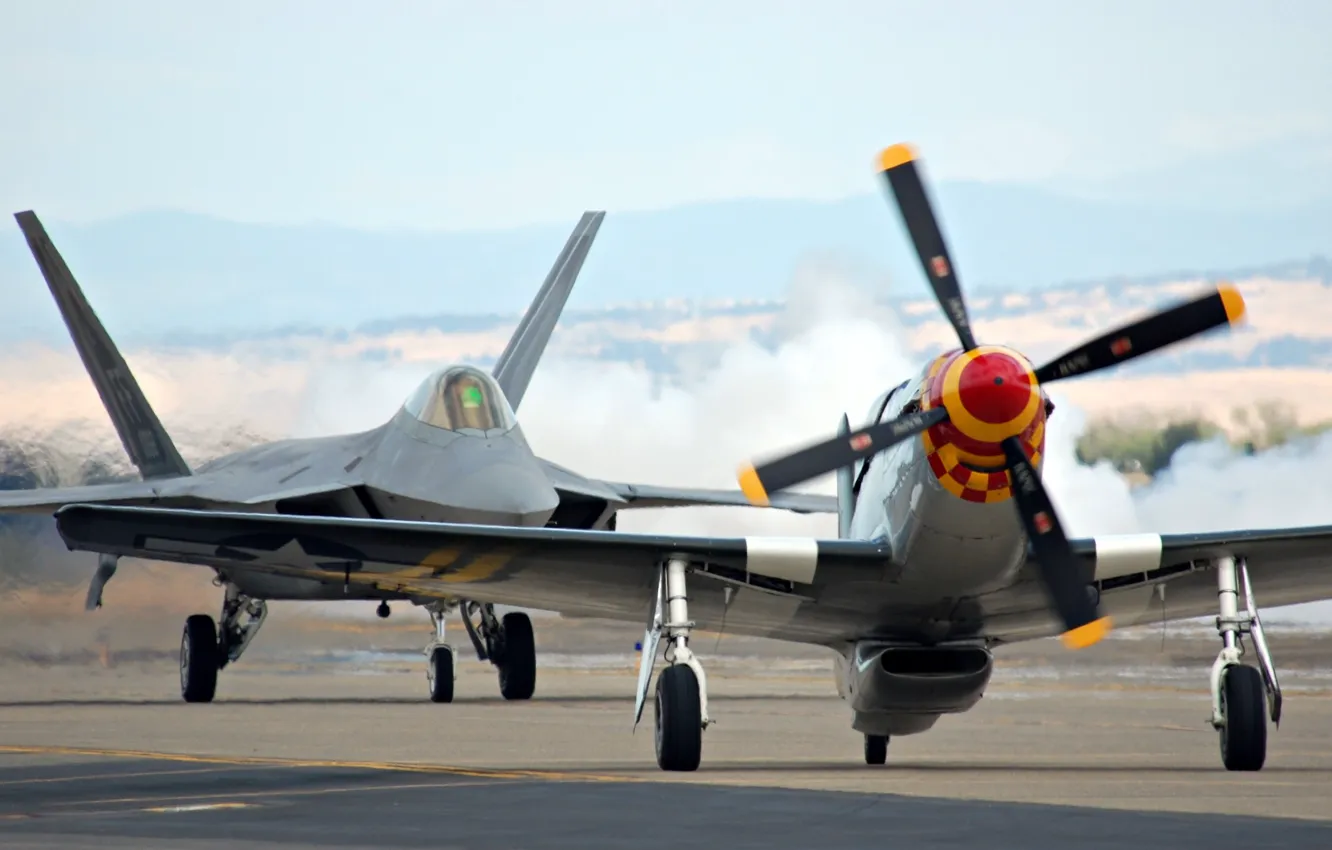 Фото обои Mustang, истребители, F-22, Raptor, P-51