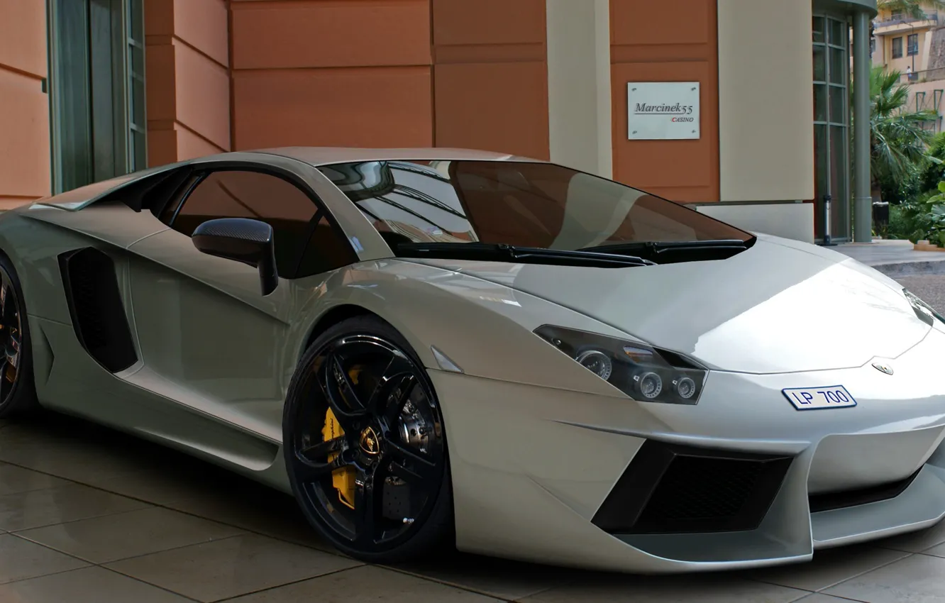 Фото обои машина, авто, белая, Lamborghini Aventador