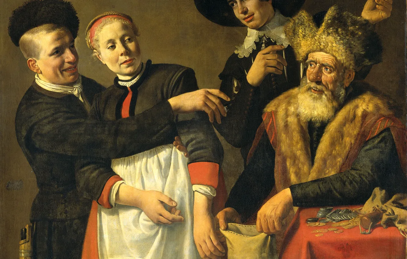 Фото обои масло, картина, холст, Mooy-Aal и её Поклонники, Nicolaes Moeyaert