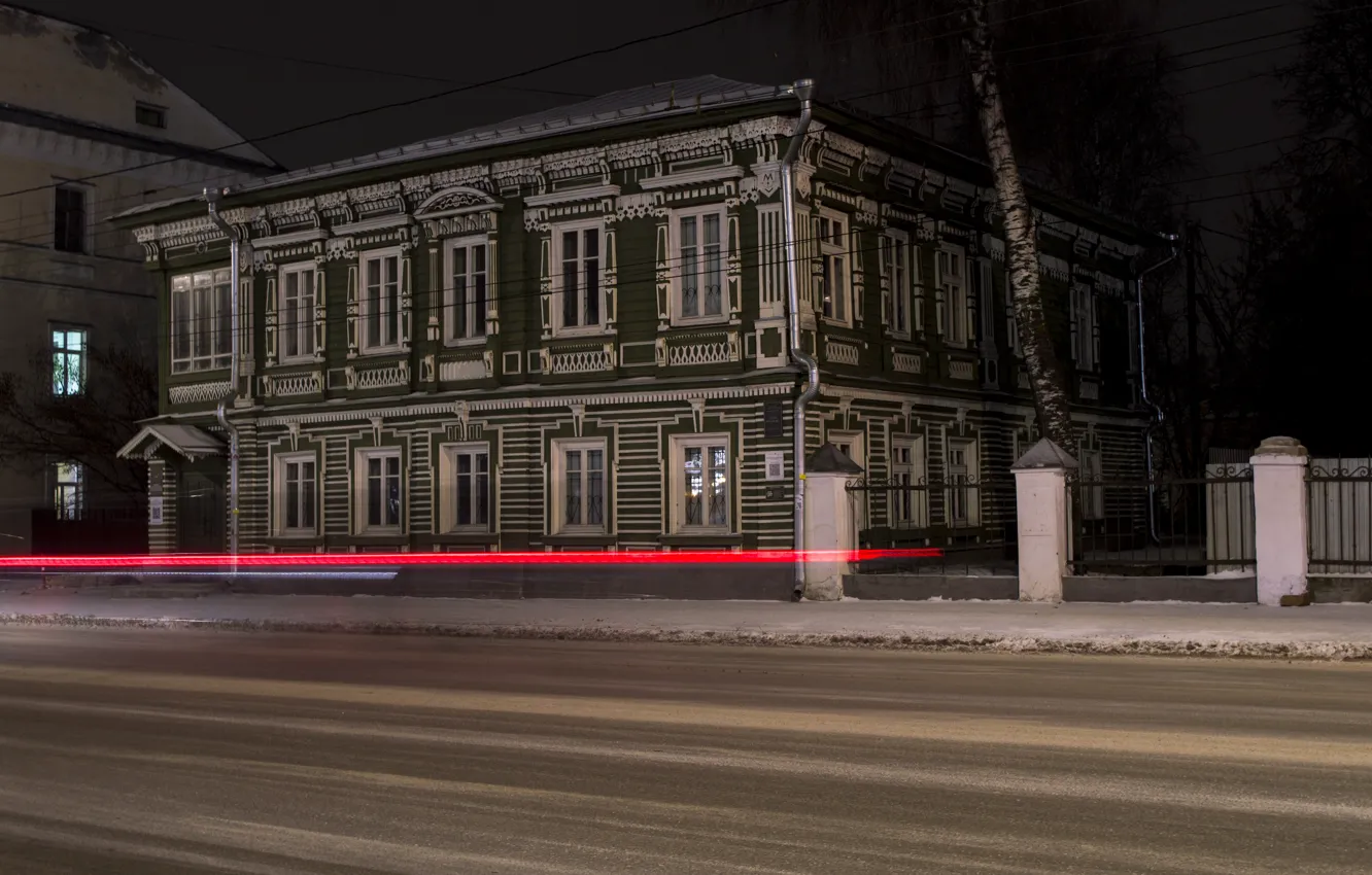 Фото обои зима, дорога, небо, свет, снег, ночь, огни, дом