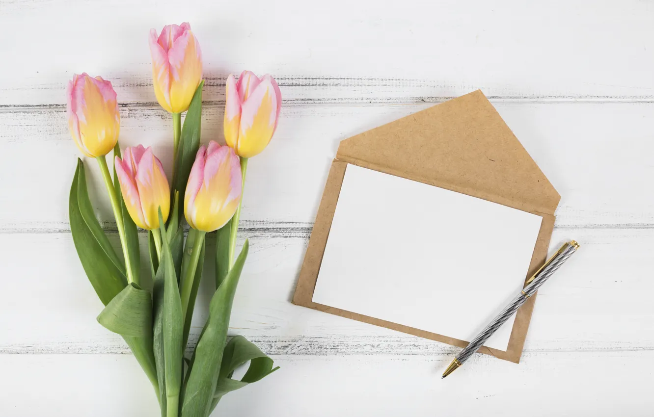 Фото обои ручка, тюльпаны, wood, конверт, tulip, bouguet