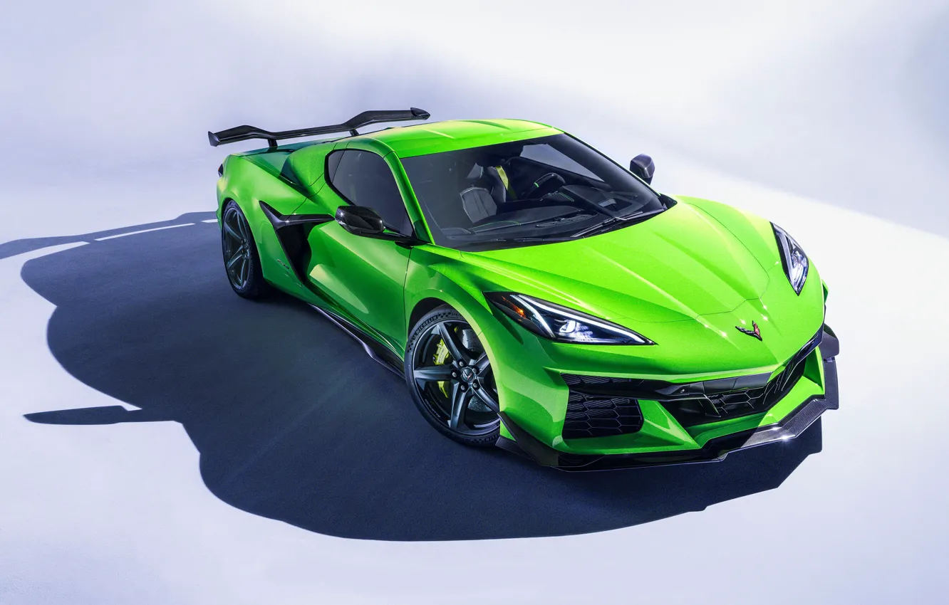 Фото обои Chevrolet, Chevrolet Corvette Z06, Sports car, Спортивный автомобиль, 2023, Мятный зеленый, Minted Green