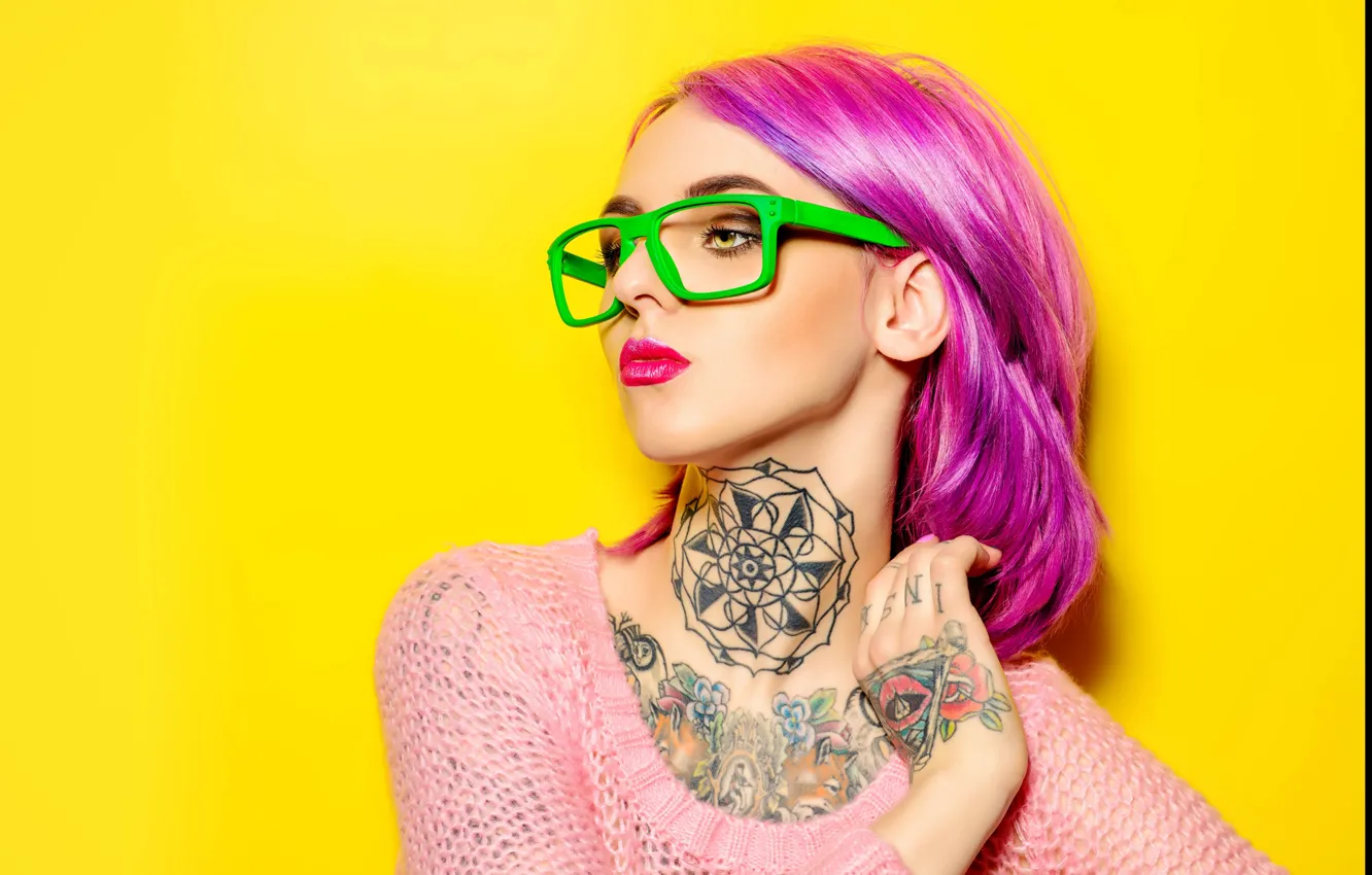 Фото обои fashion, glasses, tattoos, makeup