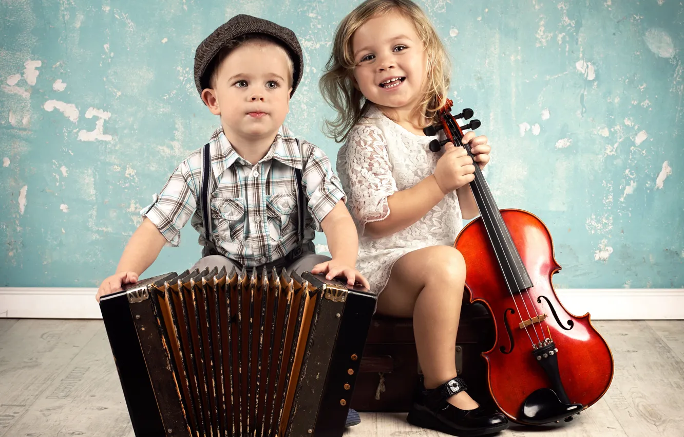 Фото обои дети, музыка, скрипка, мальчик, music, виолончель, девочка, инструменты