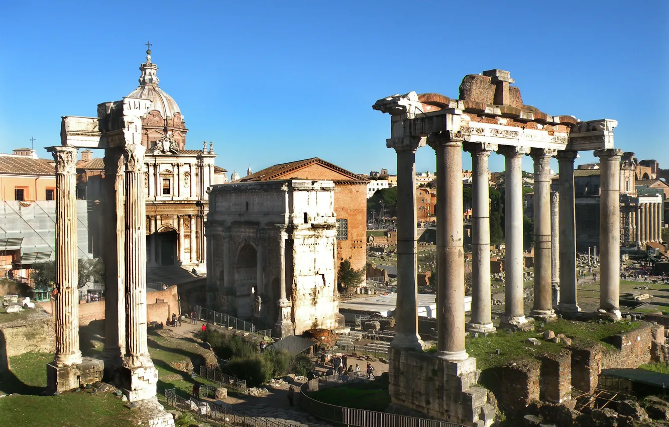 Фото обои Рим, Италия, колонны, руины, Палатин, Триумфальная арка Септимия Севера