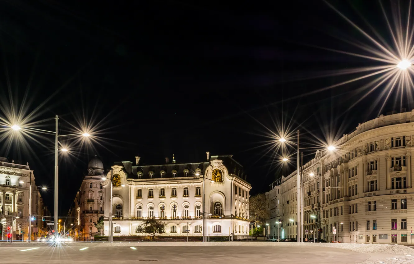 Фото обои ночь, улица, Австрия, фонари, Вена, Vienna