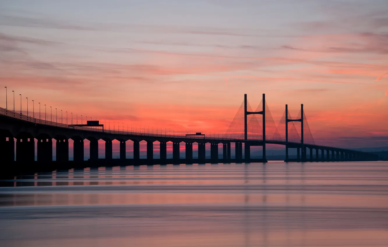 Фото обои море, мост, гладь, вечер, залив
