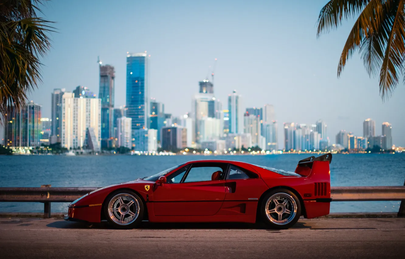 Фото обои город, утро, Ferrari, F40, Florida, Маями