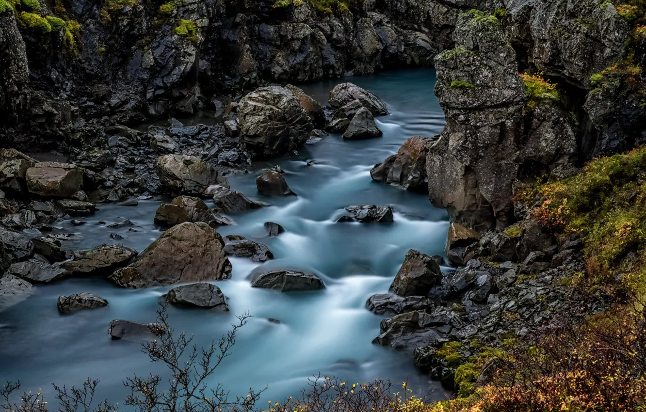 Фото обои река, камни, скалы, Исландия