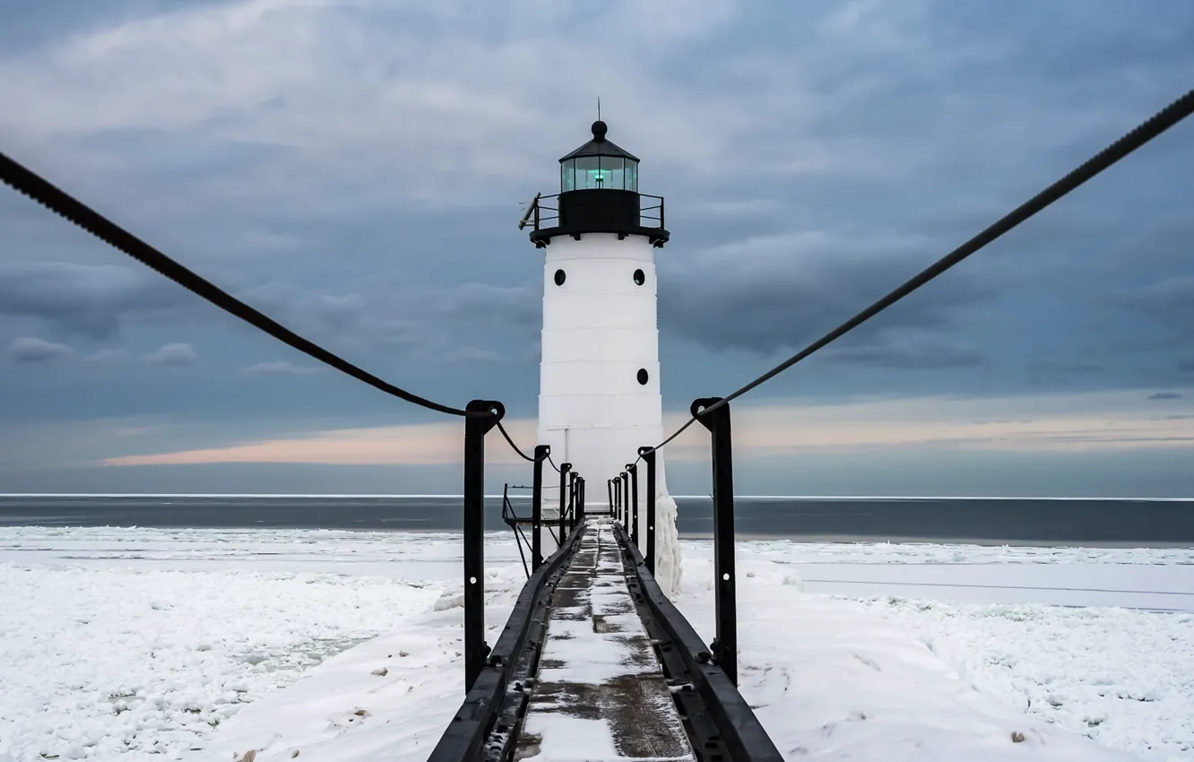 Фото обои природа, маяк, Lake Michigan