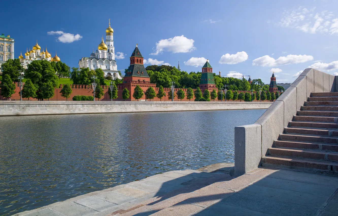 Фото обои река, Москва, Россия, набережная, Москва-река, Московский Кремль, Софийская набережная