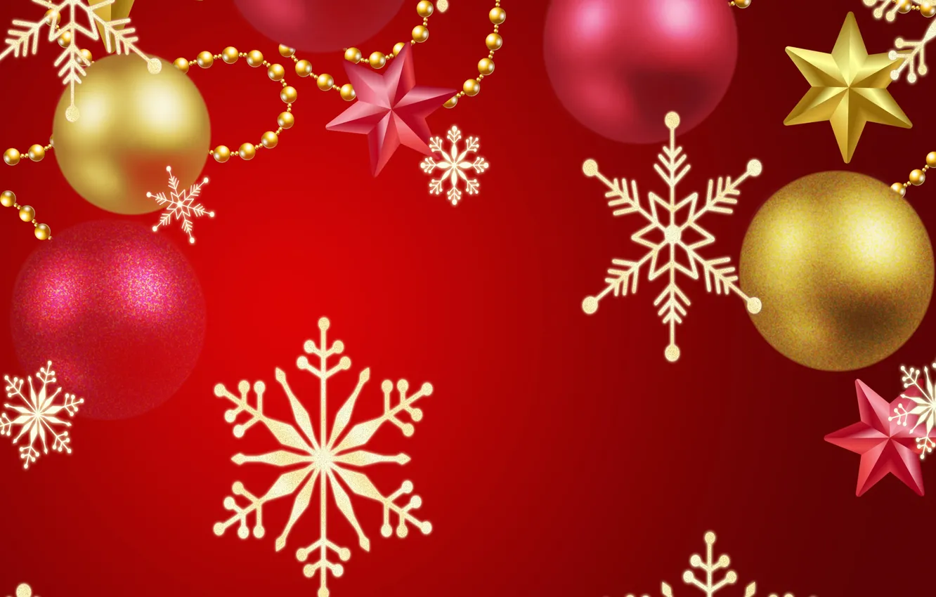 Фото обои снежинки, фон, шары, Новый Год, Рождество