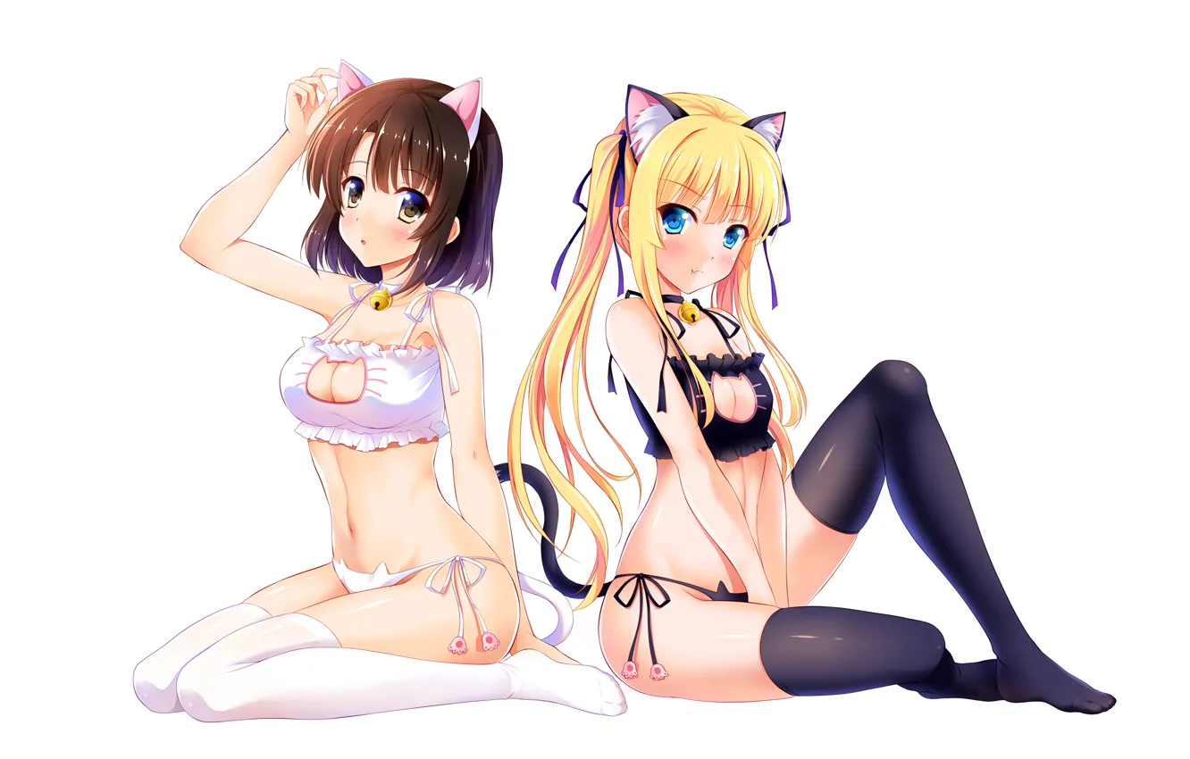 Фото обои sexy, lingerie, pantsu, bra, cleavage, panties, thighhighs, long hair