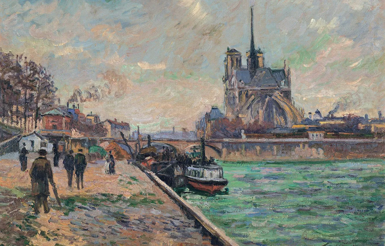 Фото обои мост, город, река, картина, Paris, городской пейзаж, Арман Гийомен